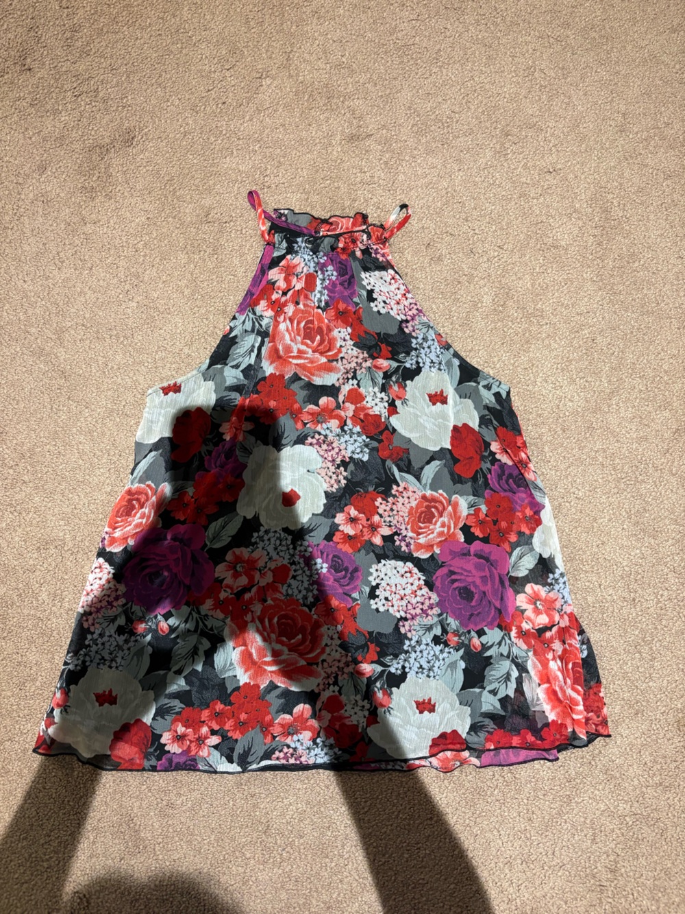 Dynamite Black Floral Halter top Red & Purple flowers size xs